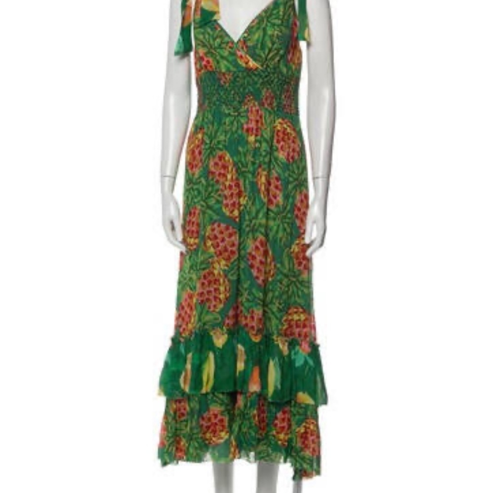 New FARM RIO Pineapple Galore Smocked Waist Maxi Dress Size L